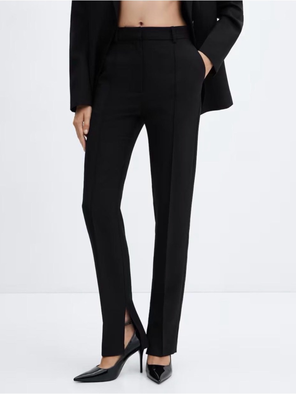 NWT Mango Black Split-Hem Tailored Trousers